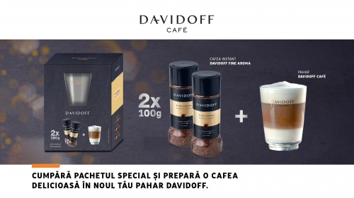 Set cafea instant Davidoff Cafe Fine Aroma 2x100g + cana latte machiatto